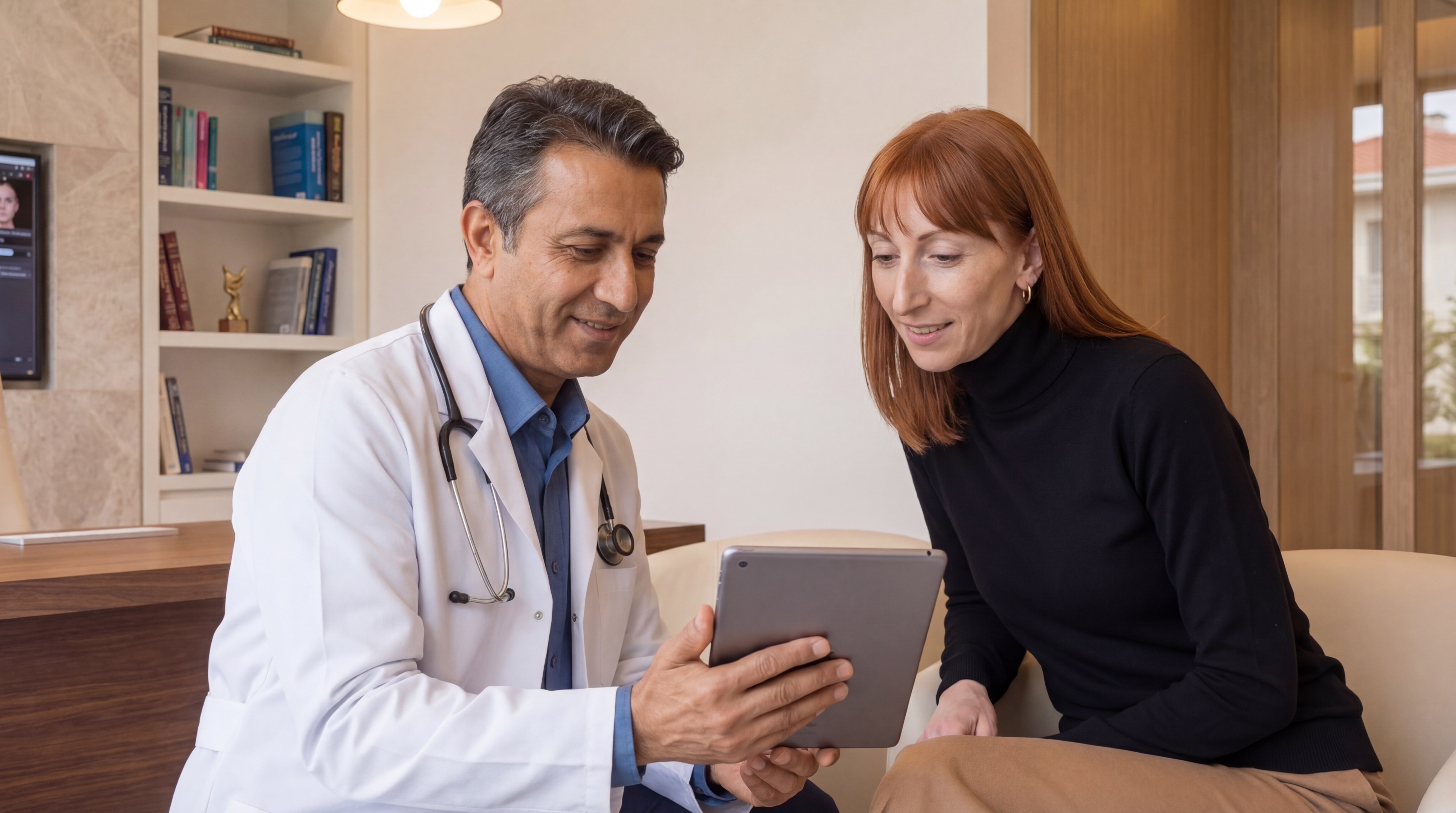 Surgeon discussing Rhinoplasty options and implant sizing in Istanbul clinic