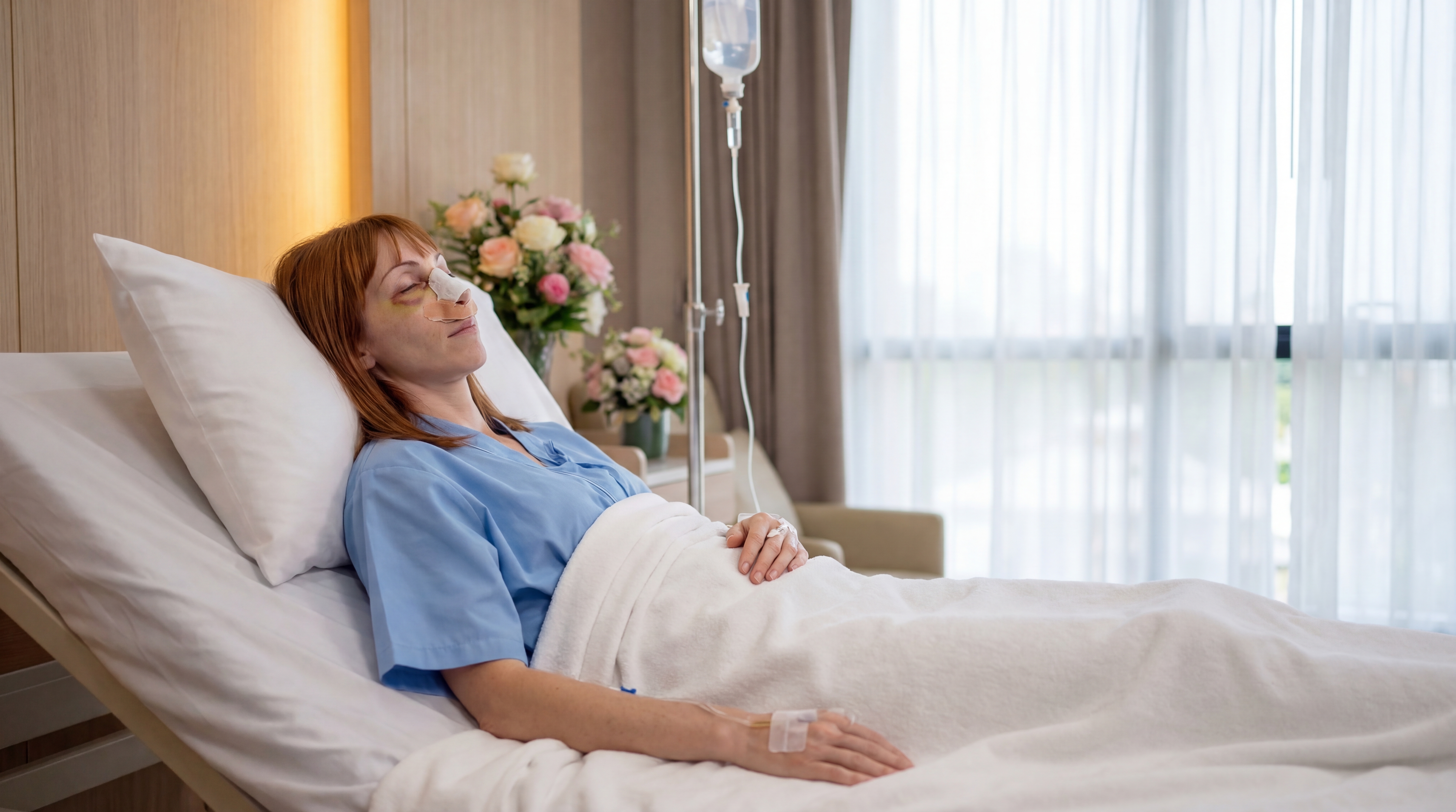 Post-Rhinoplasty recovery in luxury hospital room in Istanbul