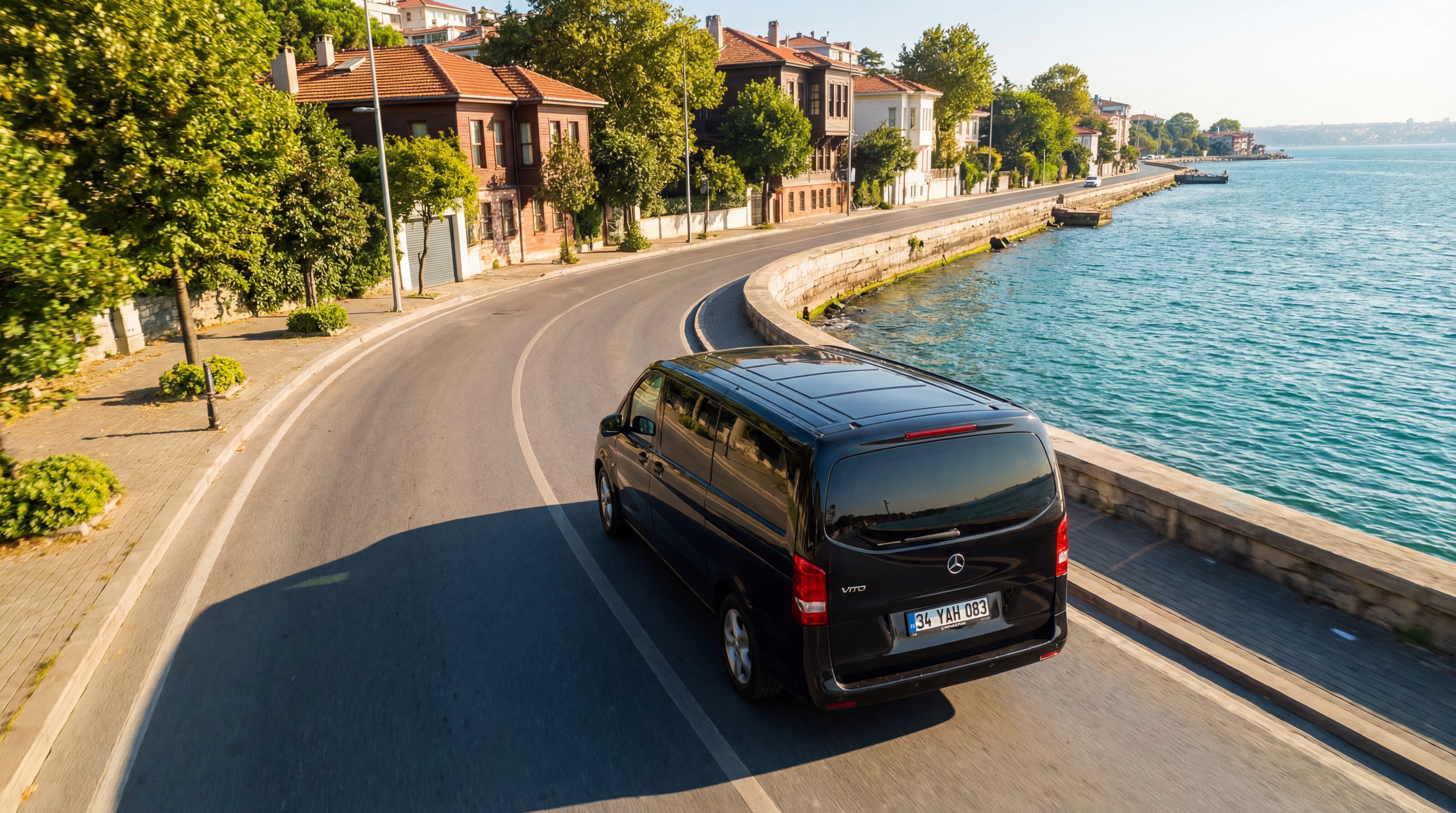 Aerial view of luxury clinic transfer along Istanbul coast for Breast Augmentation