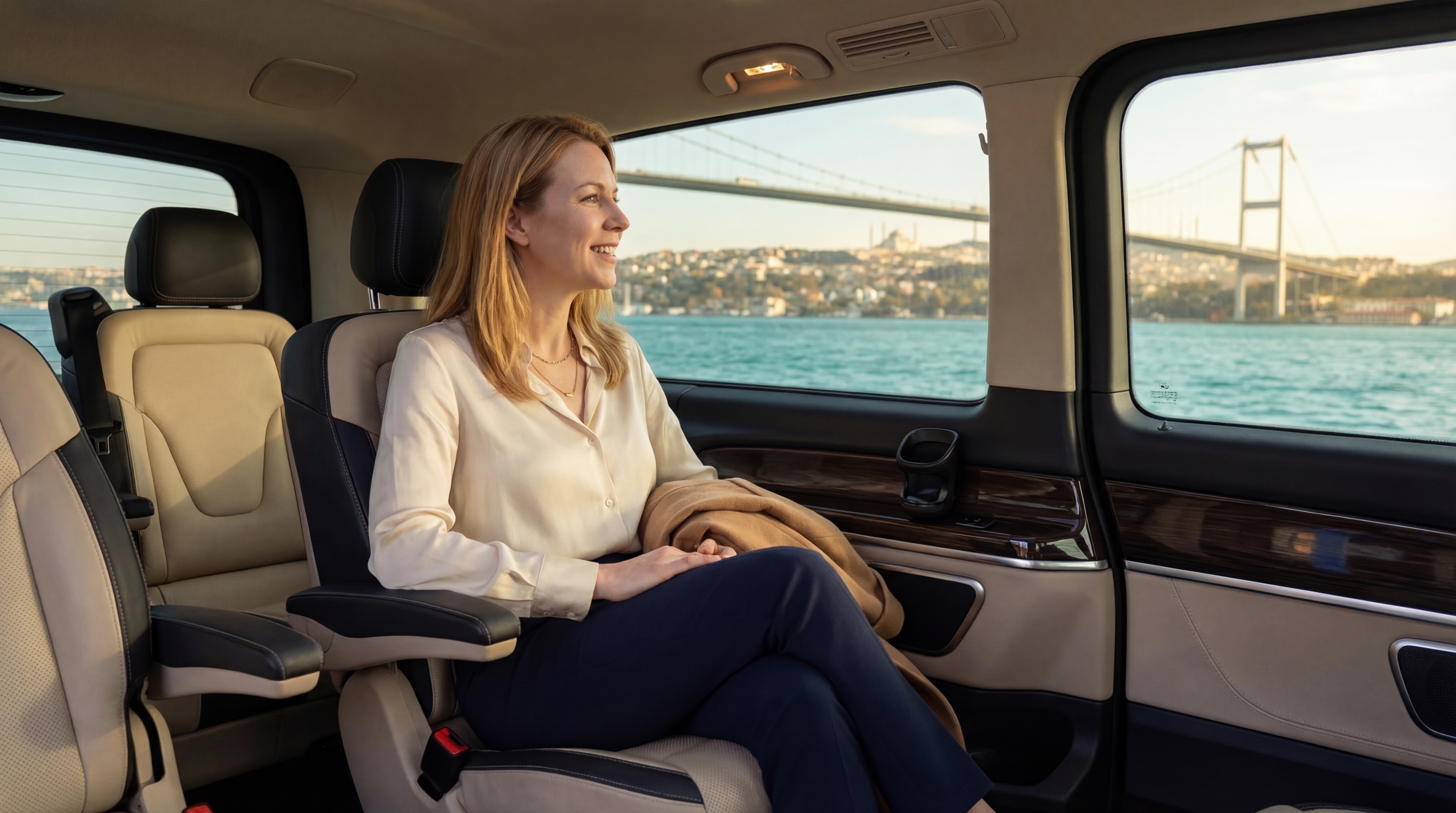 Breast Augmentation patient enjoying VIP transfer with Bosphorus view in Istanbul